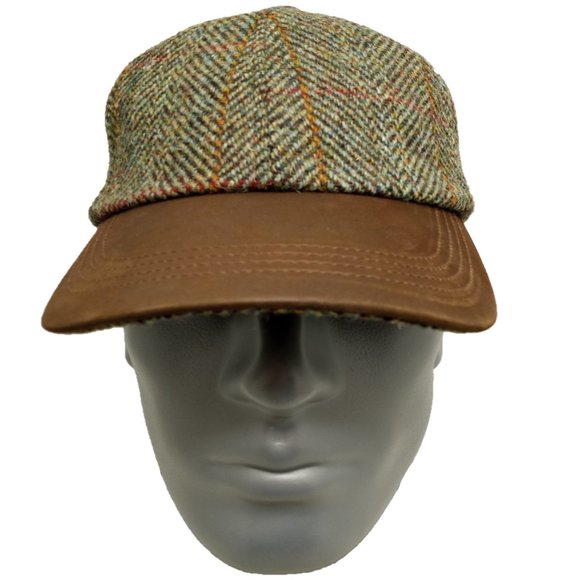 Harris Tweed® Hartside Leather Peak Baseball Cap HS16 Adjustable SAGE/WINE/GOLD - Picture 3 of 10